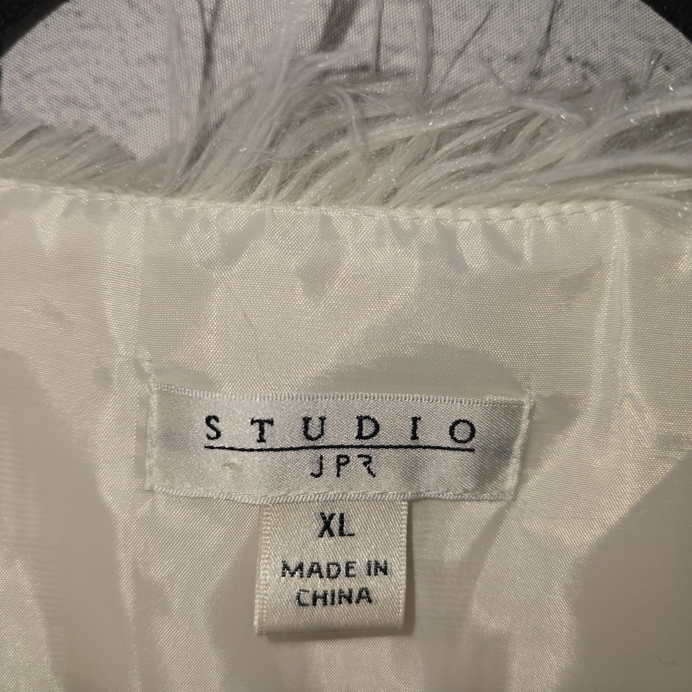 STUDIO IVORY CREAM COLORED TIERED FRINGE BOHO CHIC FUNKY WOMENS XL - Picture 3 of 6